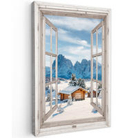 LEINWANDBILD Winterlandschaft - Hütte - Berge - Ausblicke - Aussicht - Natur 80x120 cm - Weiß Hochglanz, Textil (80/120cm) - MuchoWow