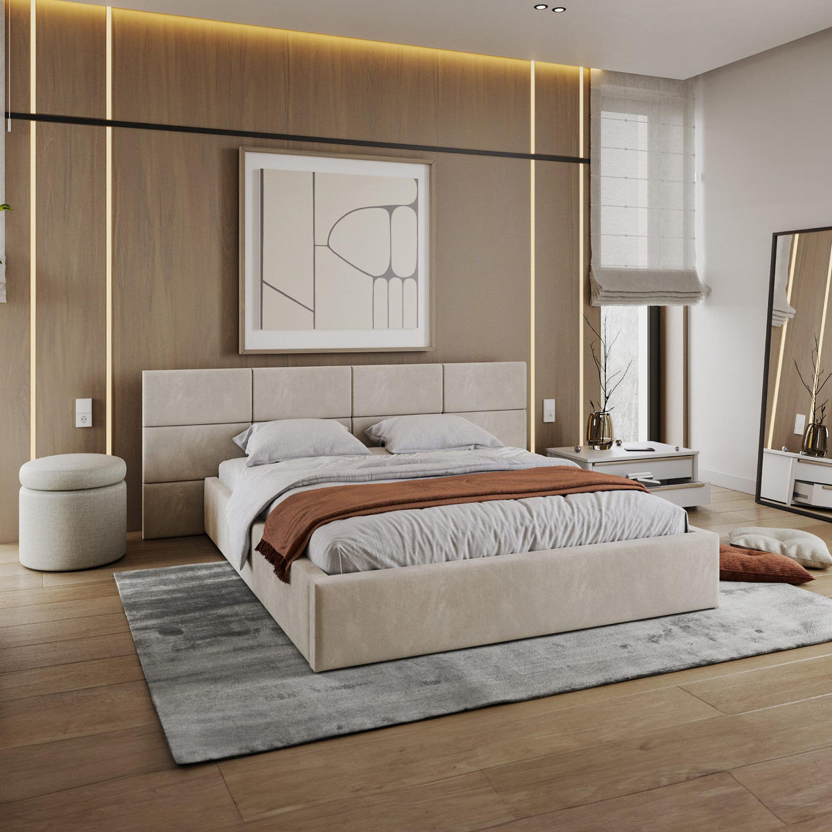POLSTERBETT DORIS beige - Birkefarben/Beige, Holzwerkstoff/Metall (90/200cm) - FDM