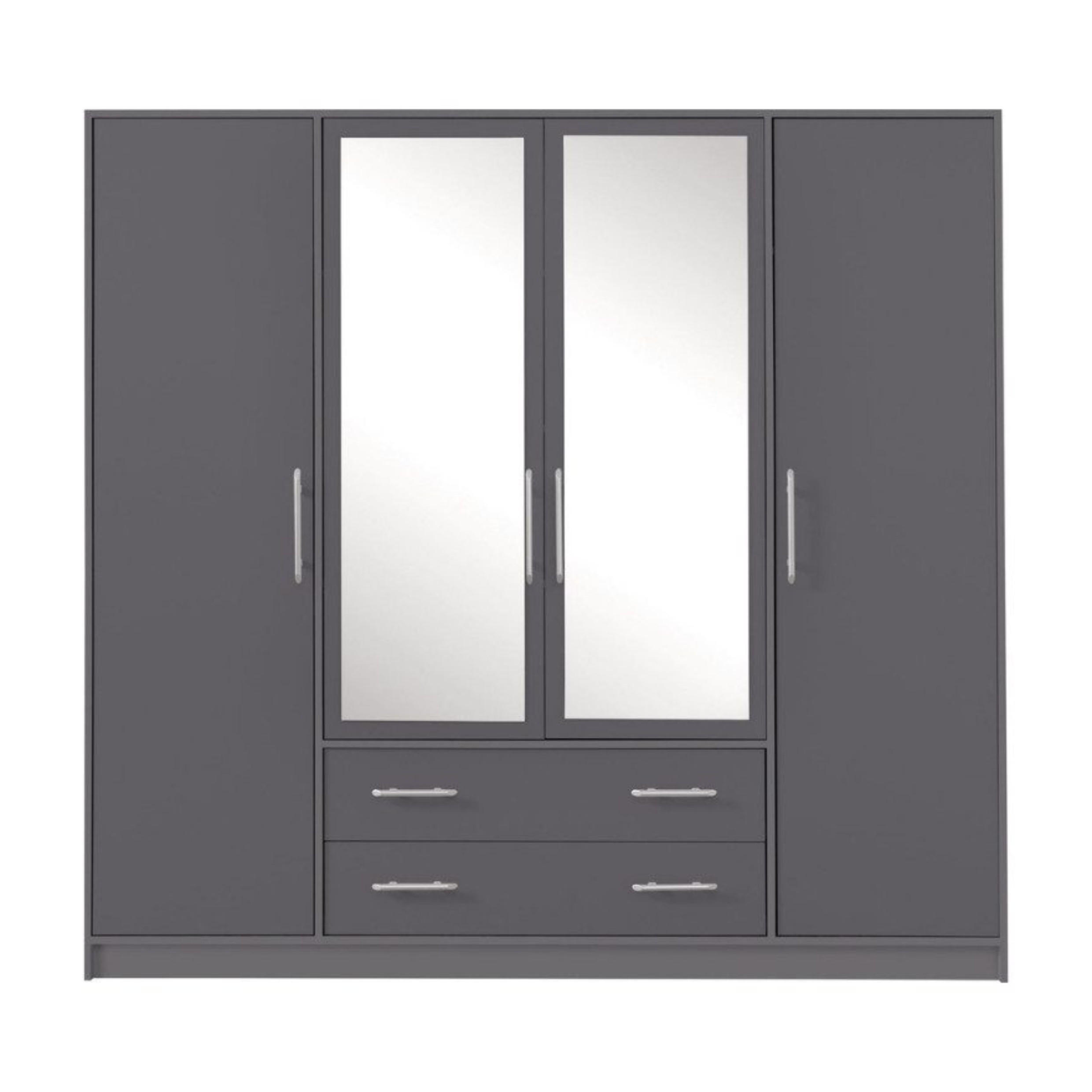 KLEIDERSCHRANK SAM SRL1 mit Spiegel 4-türig Anthrazit - Anthrazit, Holzwerkstoff (200/190/56cm) - Deine Möbel 24