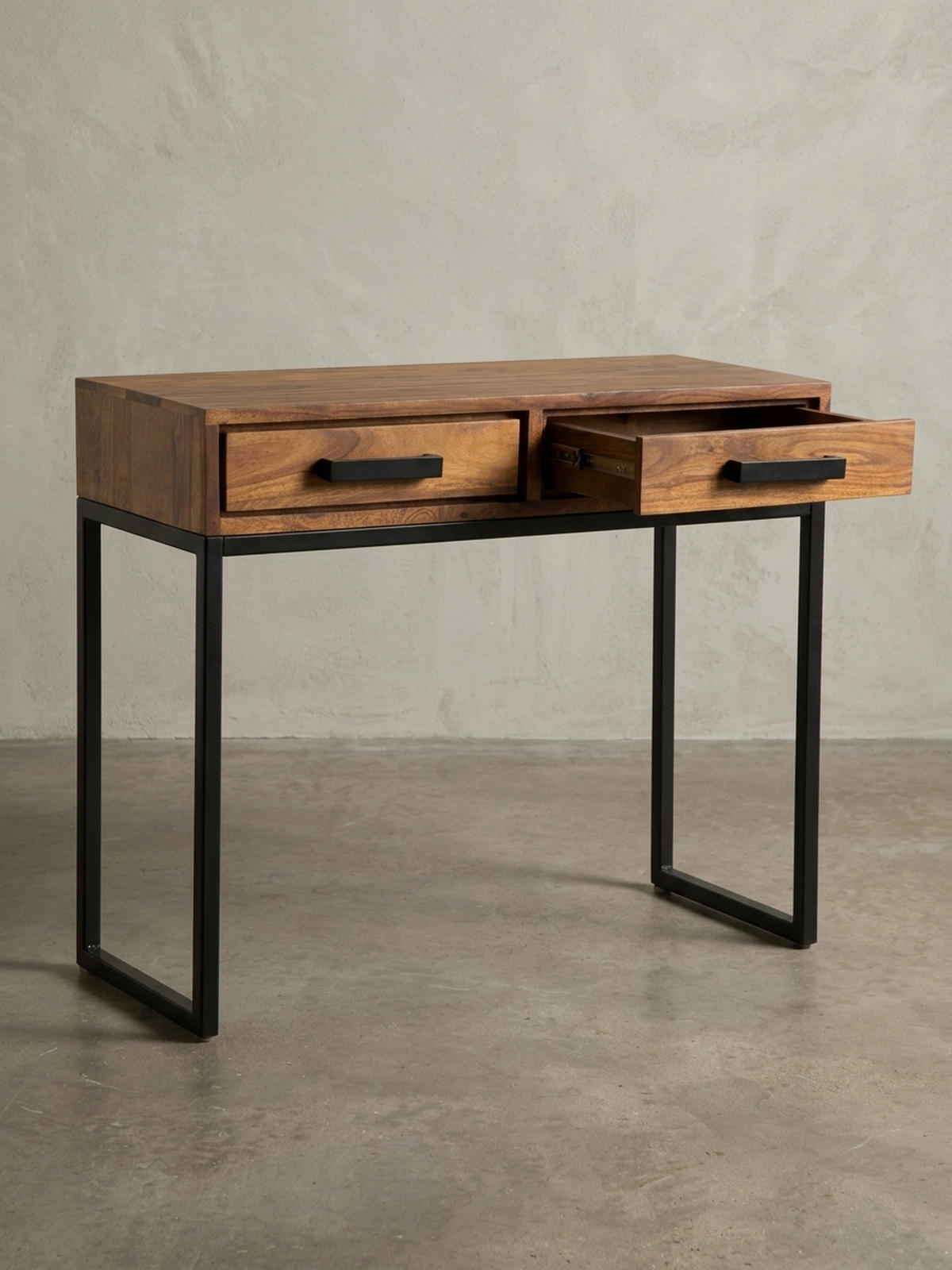 KONSOLENTISCH – Massivholz/Metall, schwarz, mit Schubladen, Industrial-Stil - Schwarz/Braun, Holz/Metall (36/90/77cm) - KADIMA DESIGN