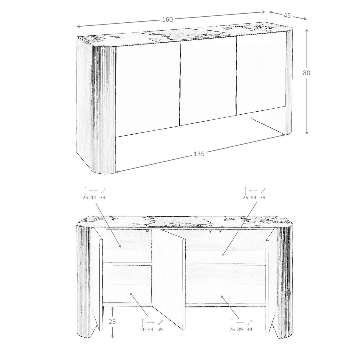 SIDEBOARD Rechteckig Weiß Walnuss Silber 160/45/80 cm - Silberfarben/Walnussfarben, Holz (160/80/45cm) - ANGEL CERDA
