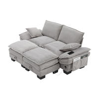 2-SITZER SOFA Cord Hellgrau mit Hocker und USB-C - Hellgrau, Holzwerkstoff/Kunststoff (190/84/132cm) - WISHDOR