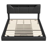 POLSTERBETT 140x200 cm mit LED-Beleuchtung und USB-Ladefunktion - aufklappbarem Kopfteil &hydraulischem Bettkasten - Schwarz, Textil (140/200cm) - DELFA
