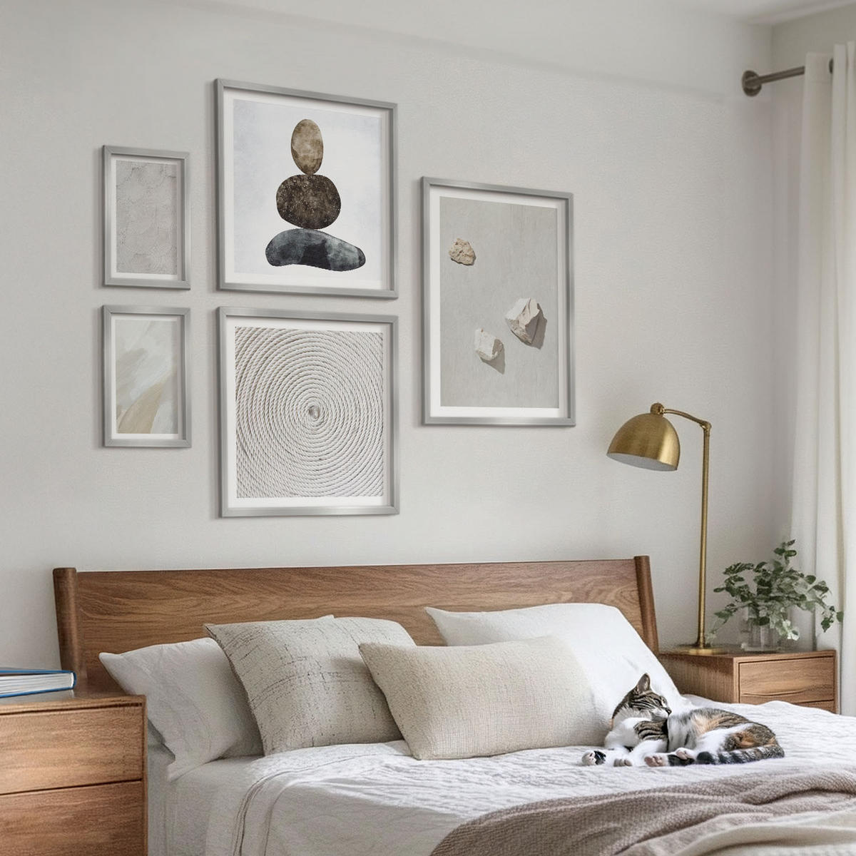 WANDBILDER 5er Set - 50x50 cm & 20x30 cm & 40x60 cm Silberner Rahmen - Sandsteine moderne Farbe - Silberfarben, Kunststoff (40/60cm) - ArtPrintCave