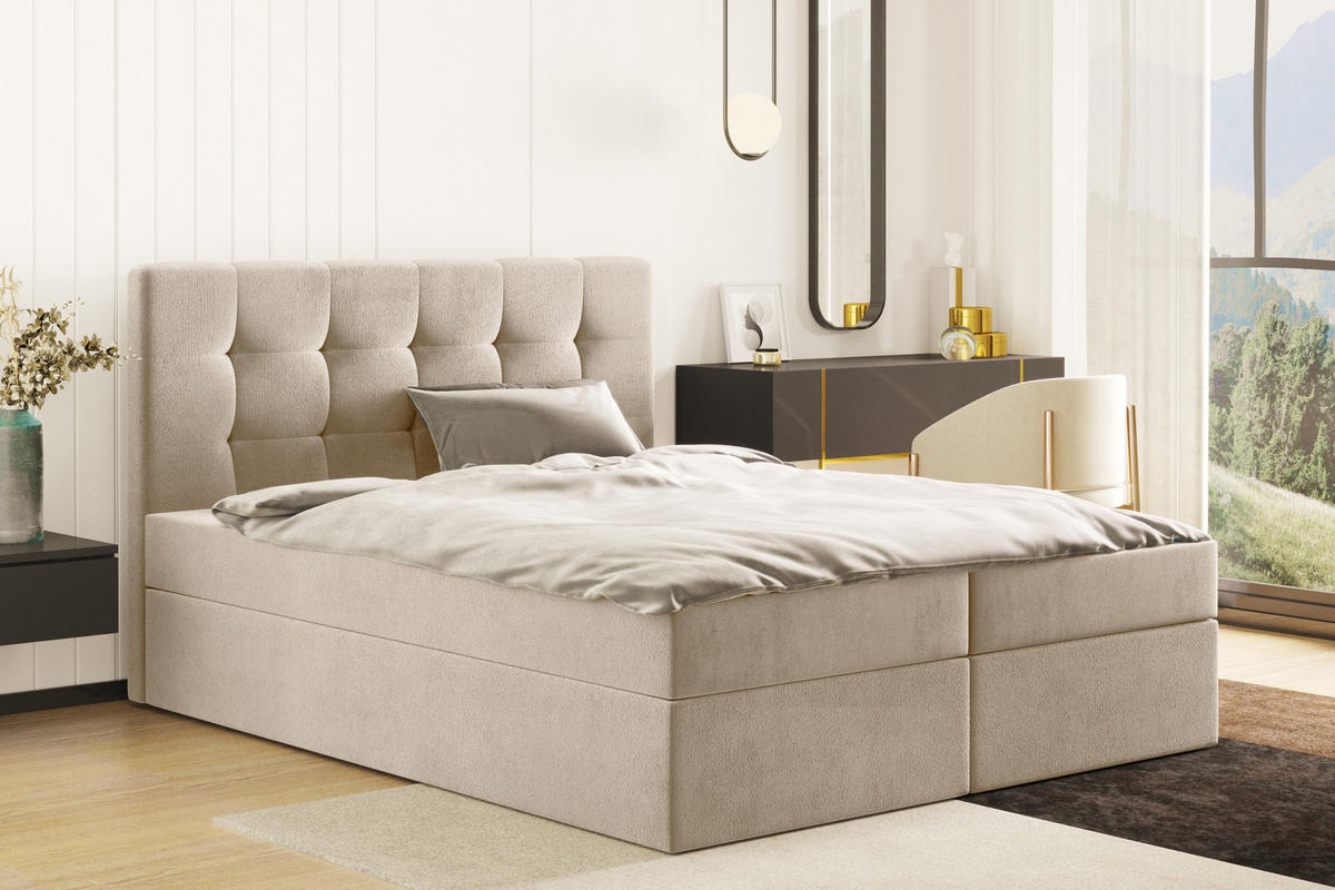 BOXBETT Bettkasten LUDANO Stoff Cosmic Beige 180x200 cm H3-Bonell - Beige, Holz (180/200cm) - Kaiser Möbel