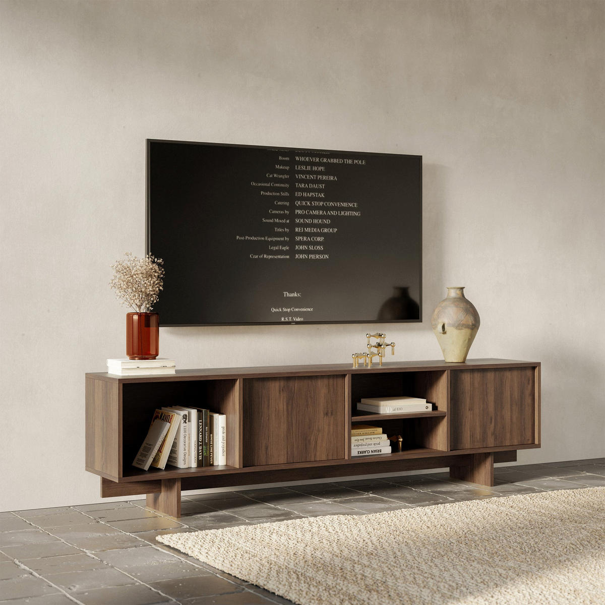 TV-STOLEK Sanva Ořech warmia 200 cm - tmavě hnědá, kompozitní dřevo (200/55/35cm) - Selsey