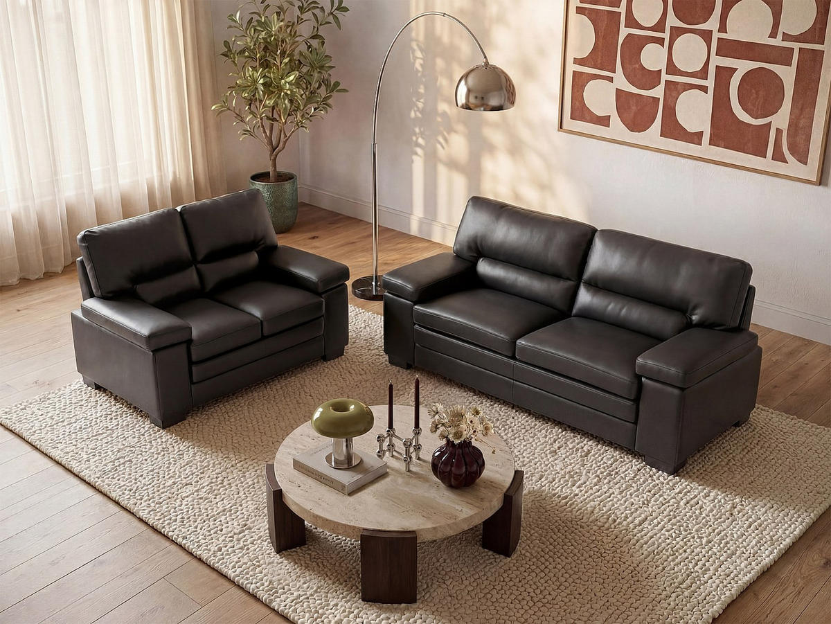 COUCHGARNITUR - 5 Personen - leder - schwarz Mimas - Schwarz, Leder (162/97/89cm) - Vente-Unique