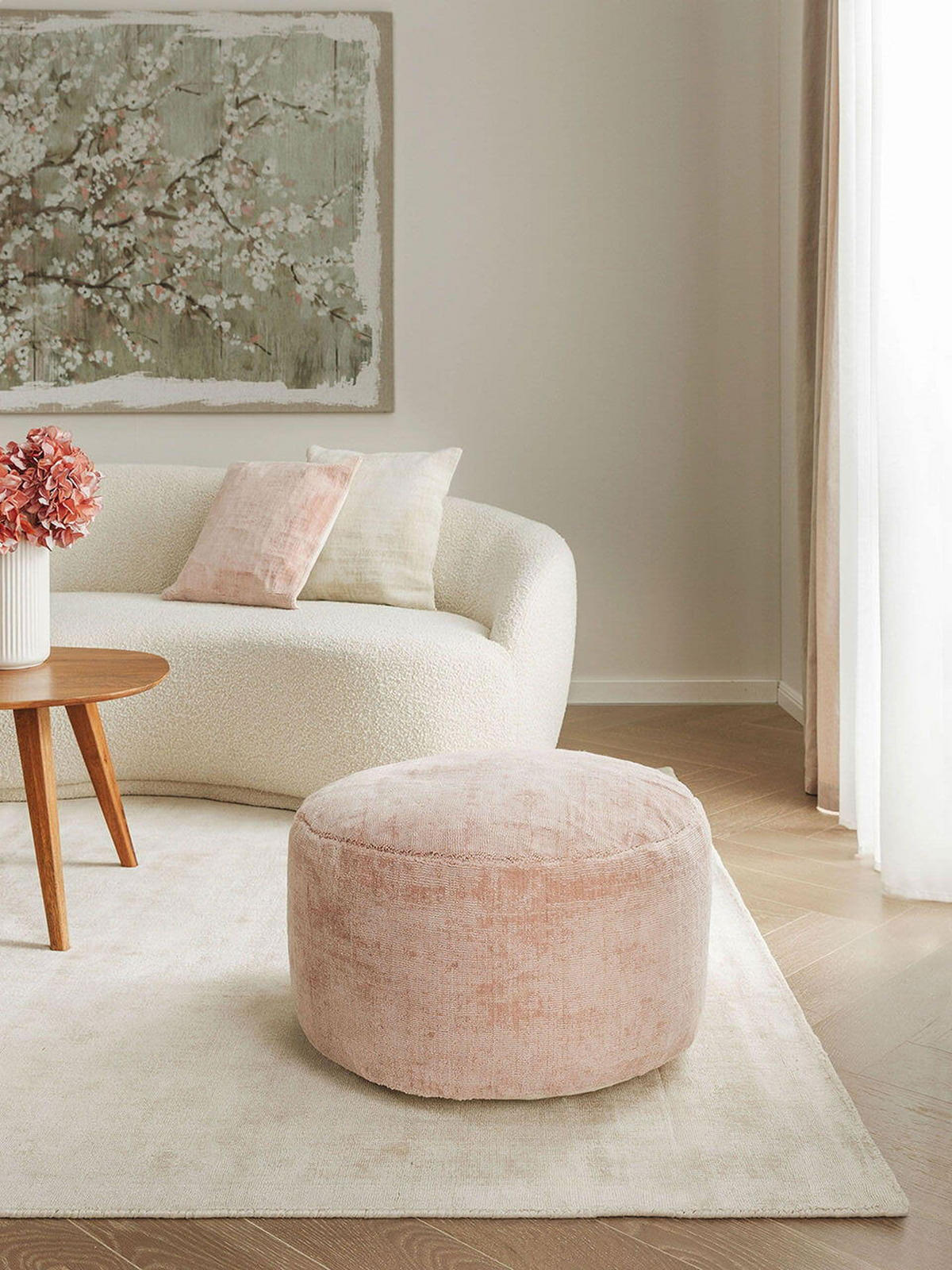 POUF Nova Rosa 55x55x30 cm - Pink, Textil (55/30/55cm) - KUNSTLOFT