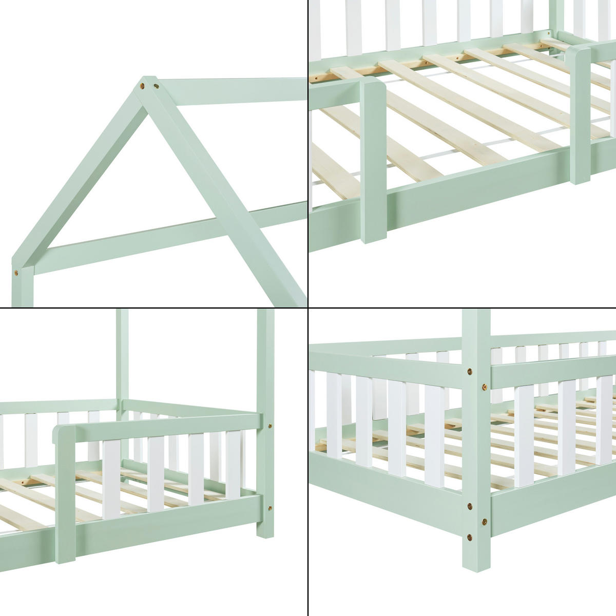 HAUSBETT Sisimiut - Weiß/Mintgrün, Holz (90/200cm) - [en.casa]
