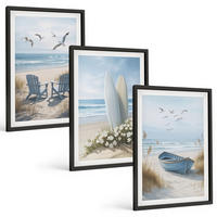 BILDER SET 3er Set - 40x60 cm Schwarzer Rahmen - Strand Surfbretter Vögel - Schwarz, Kunststoff (40/60cm) - TULUP