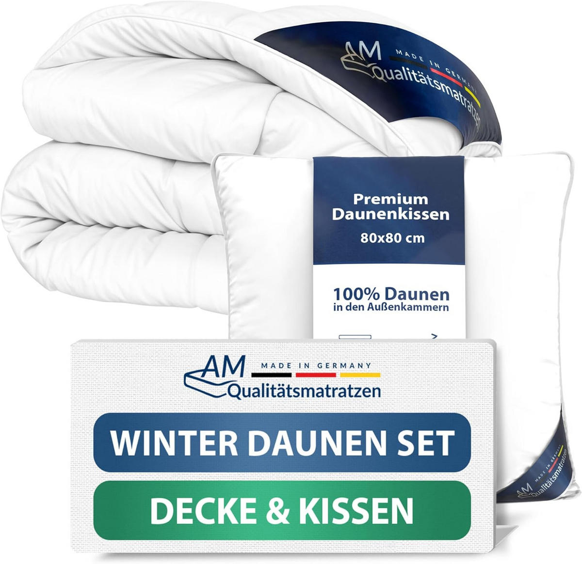 BETTWAREN SET Daunen Winter 200/200cm, Kissen 80/80 cm - Weiß, Textil (200/200cm) - AM Qualitätsmatratzen