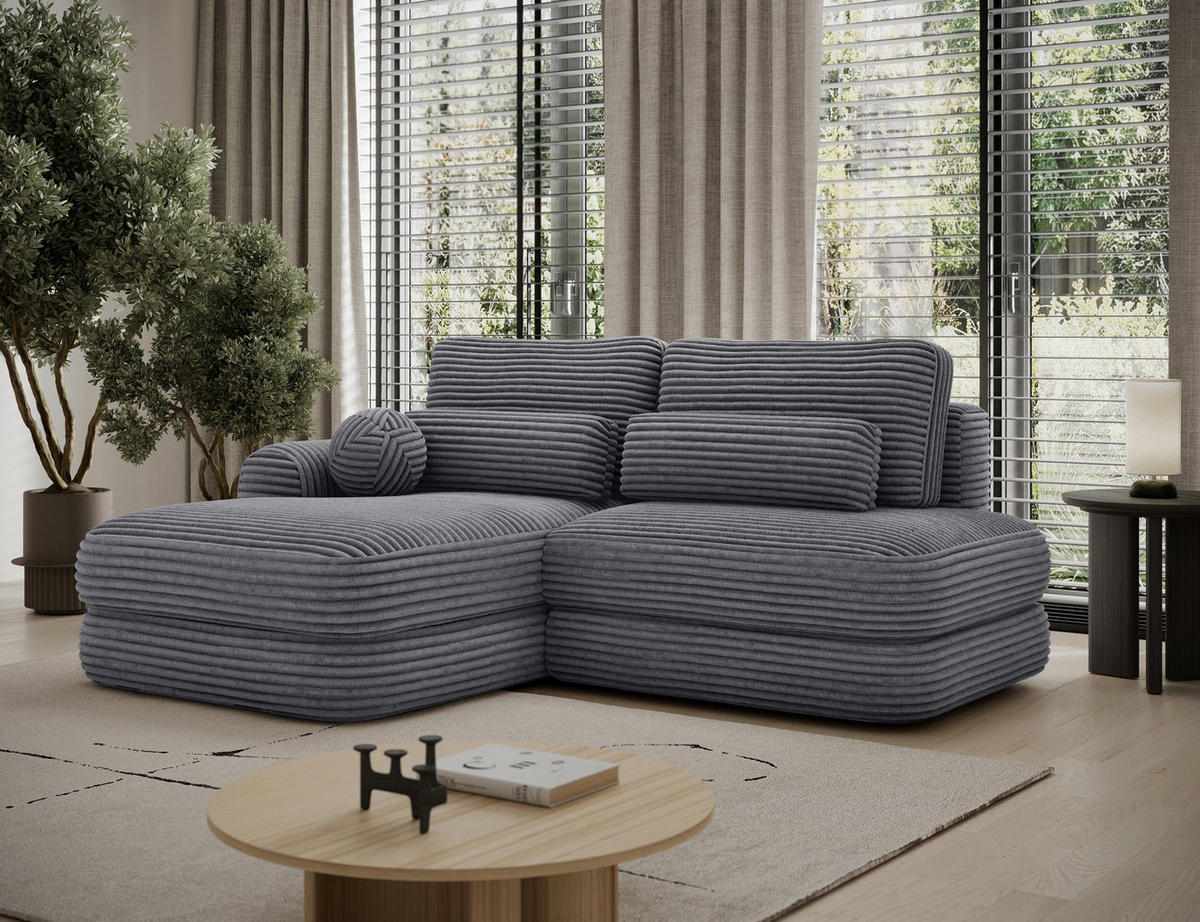 ECKSOFA RIPELI L-Form mit Schlaffunktion & Bettkasten – Modernes 3-Sitzer Sofa, Wellenfederung, 217 × 175 cm - Schwarz/Grau, Kunststoff (217/175cm) - Wohnideebilder