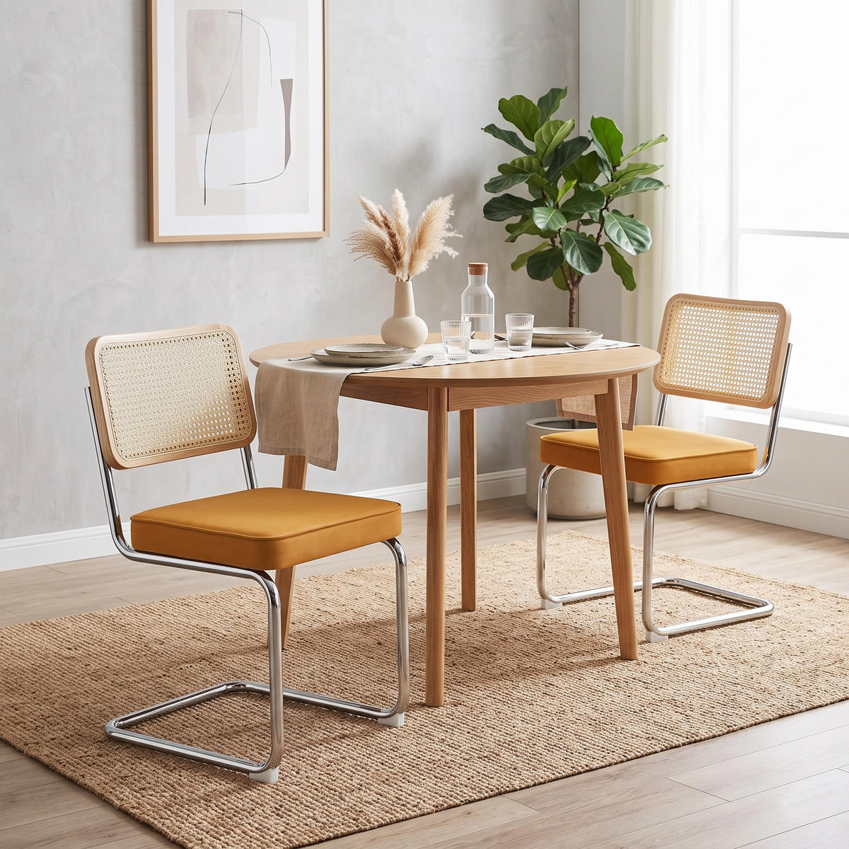 ESSZIMMERSTUHL 2er set stoff rattan verchromtes gestell freischwinger - Orange, Textil (53/84.6/46.4cm) - Urban Meuble