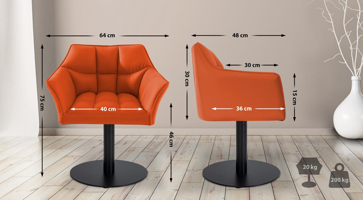 SESSEL Lederlook orange - Schwarz/Orange, Textil/Metall (64/75/48cm) - CLP