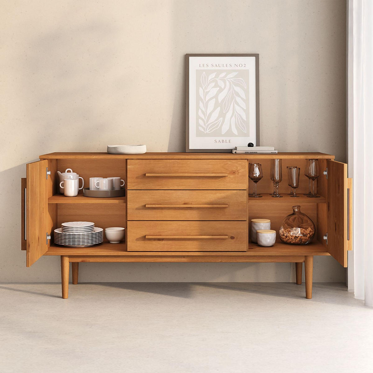 SIDEBOARD TECCA - Eichefarben, Holz (145/71/43cm) - IDIMEX