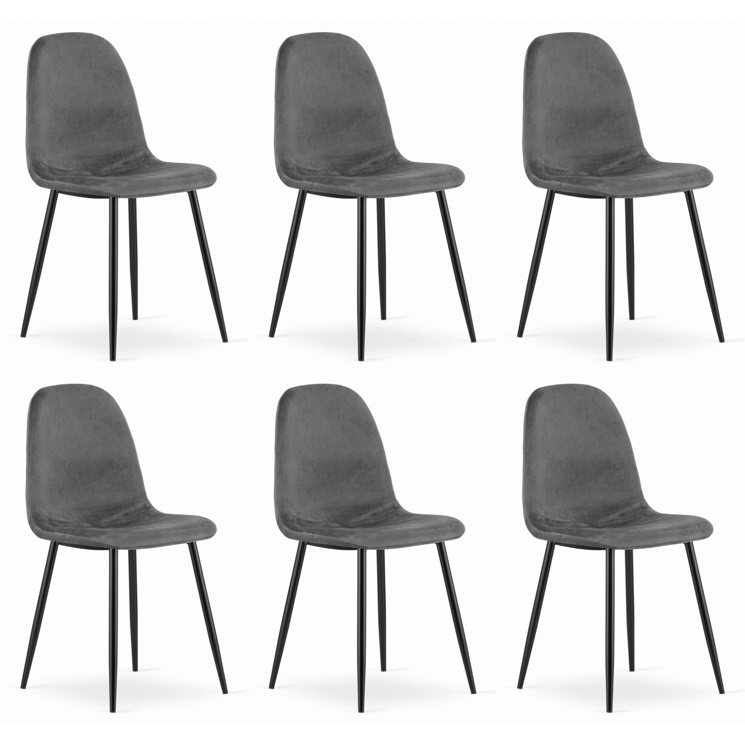 STUHL VERNAZZA 6-er Set, Grau Samtstoff - Anthrazit, Textil/Metall (45/88/51cm) - Komodee