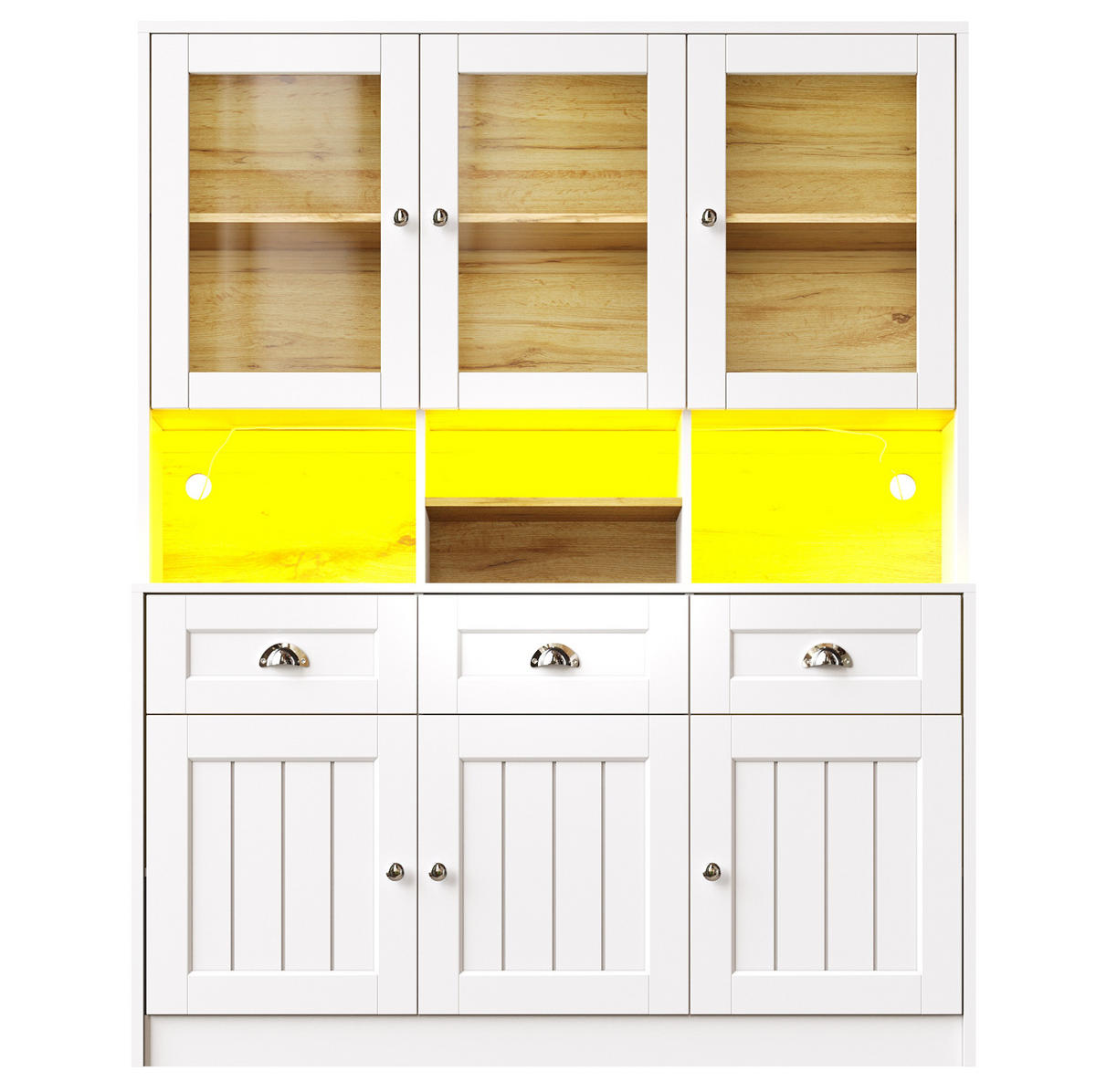 KUHINJSKI ormar, 140/40/175 cm, MDF bijeli, s LED rasvjetom i podesivim policama - bijela, drvni materijal (140/175/40cm) - BEAOK