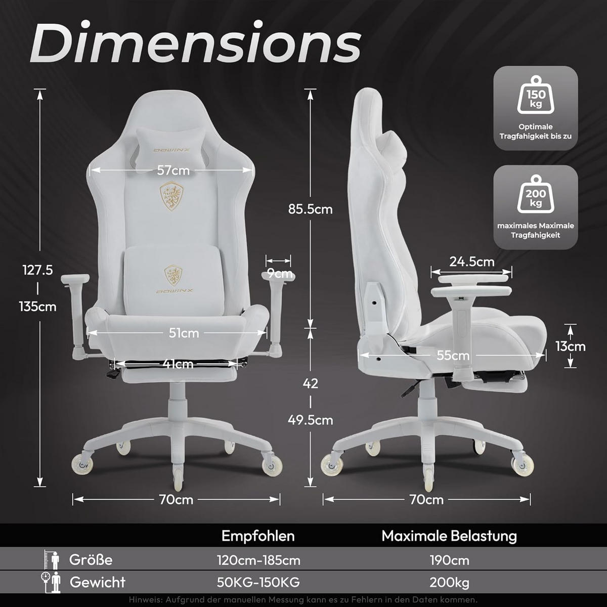 GAMING-STUHL Mikrofaser-Velours Verstellbarer Bürostuhl mit Fußstütze - Weiß, Leder (70/128/70cm)