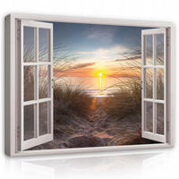 LEINWANDBILD Fenster Strand Meer Bilder 100x70 - Multicolor, Holzwerkstoff (100/70cm) - Wallarena
