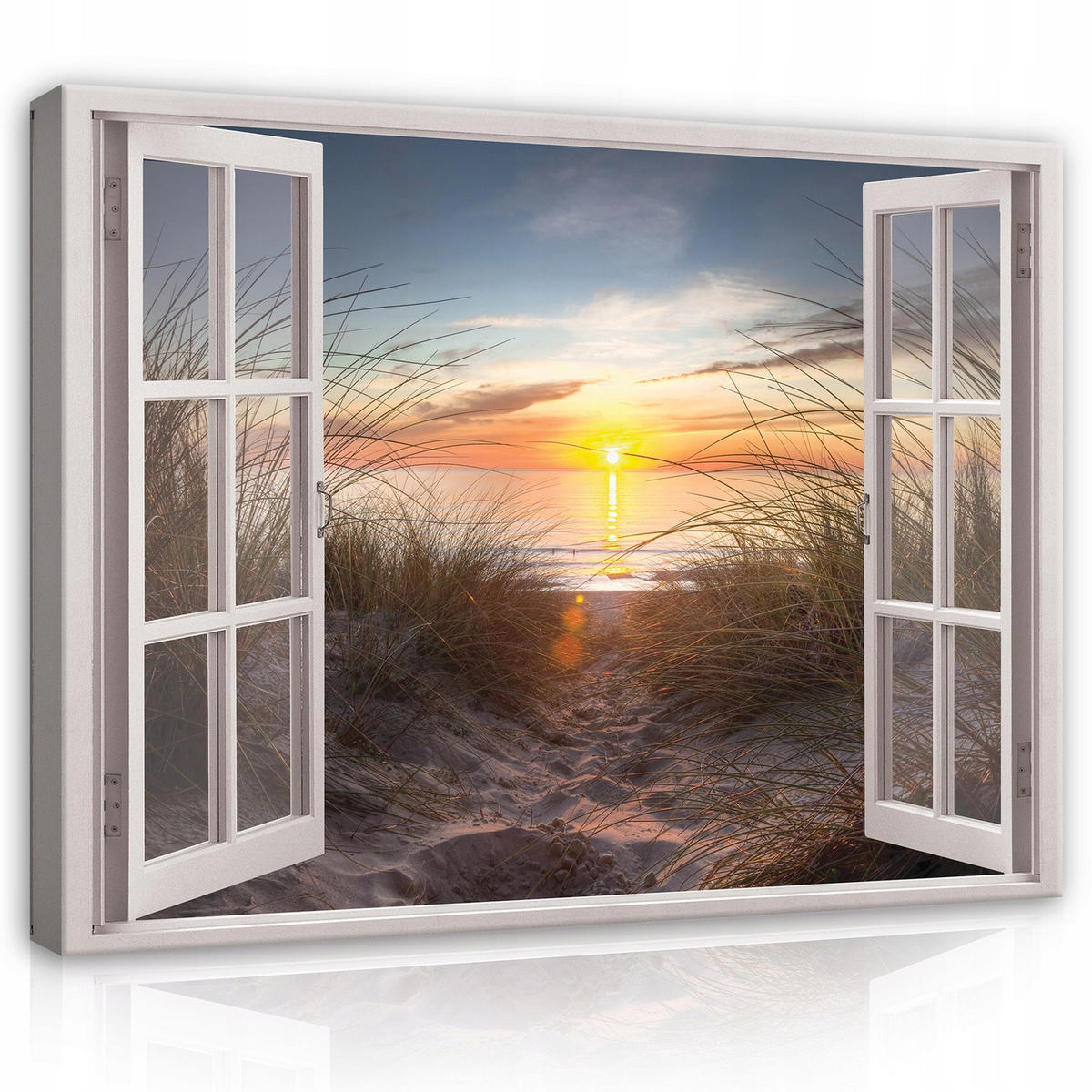 LEINWANDBILD Fenster Strand Meer Bilder 100x70 - Multicolor, Holzwerkstoff (100/70cm) - Wallarena