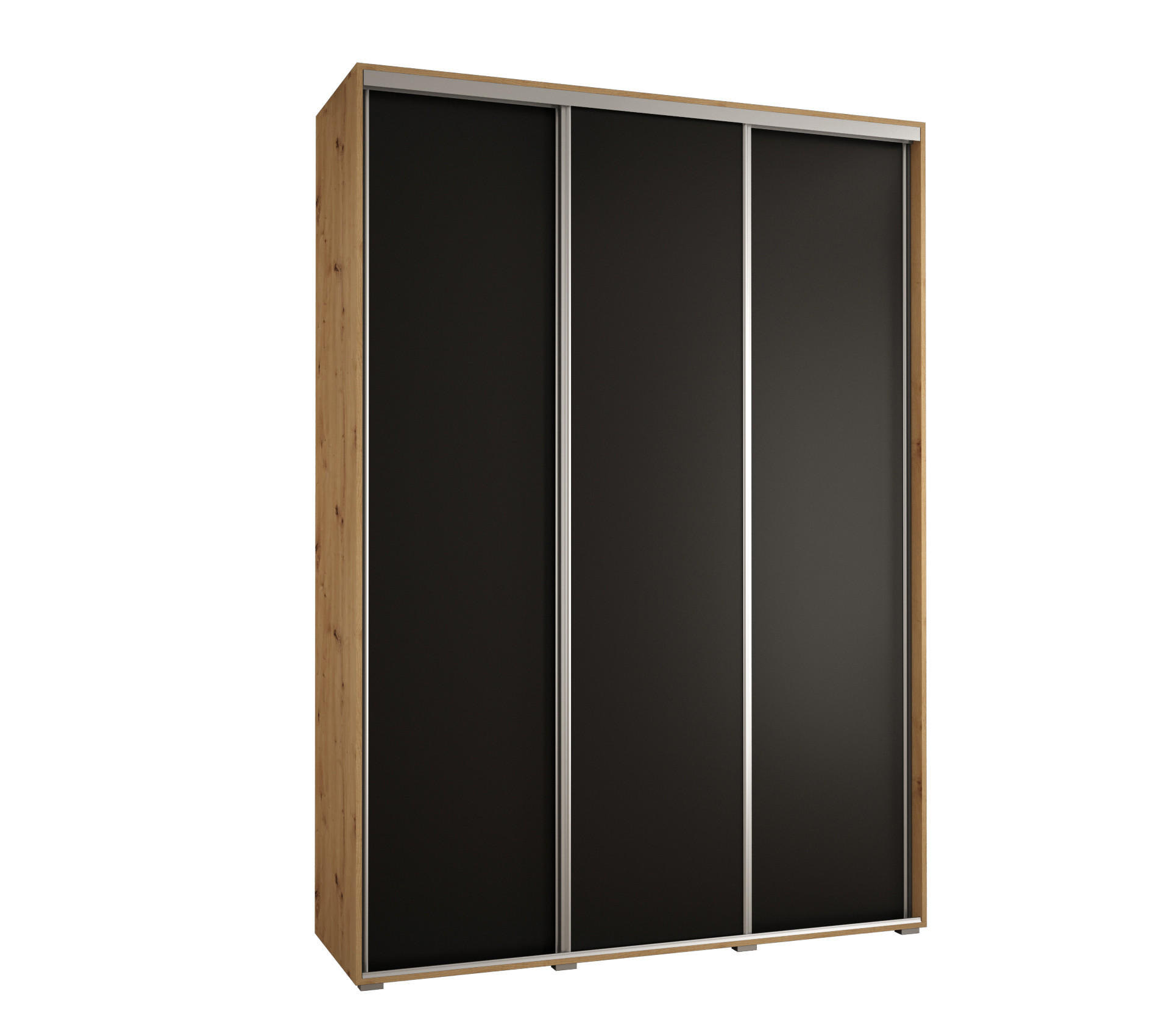 Abiks Möbel Schwebetürenschrank Eiche Artisan, Schwarz, Silber 180x235x60 cm