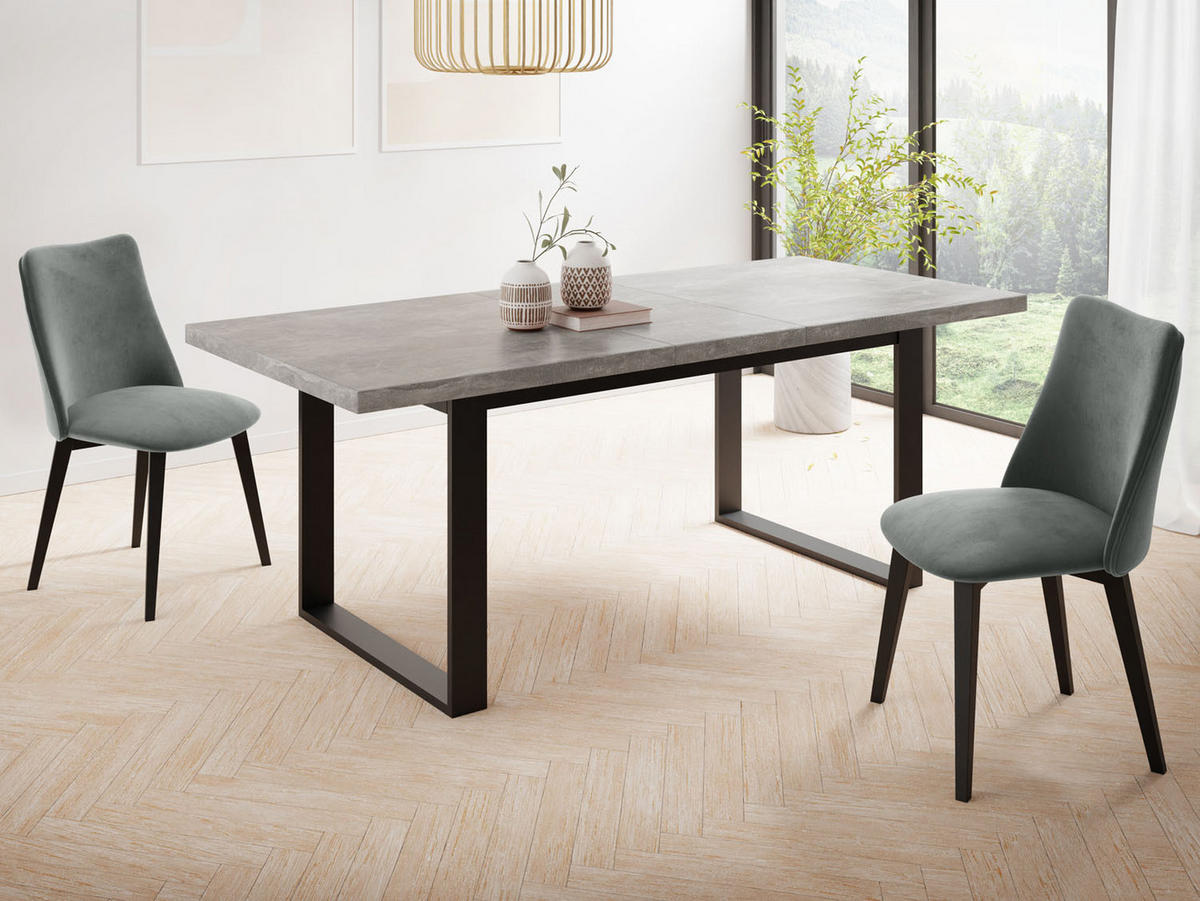 ESSTISCH Valentino rechteckig ausziehbar, Grauer Beton 140/180/80/75 cm - Hellgrau/Schwarz, Holzwerkstoff/Metall (140/80/75cm) - WFL GROUP