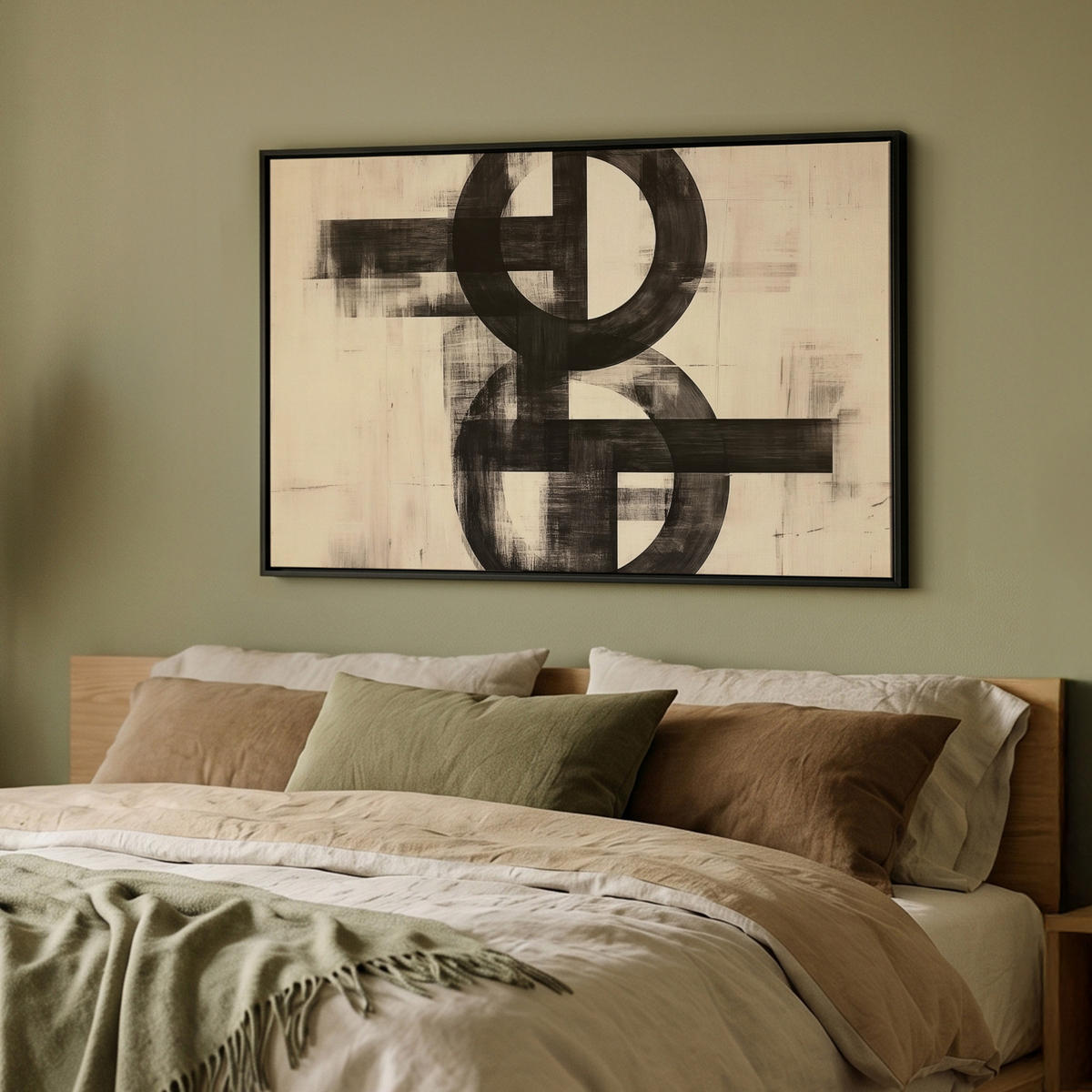 LEINWAND Bilder mit Rahmen - Kreise - Balken - Schwarz - Abstrakt - 90x60 - Schwarz, Textil (90/60cm) - MuchoWow