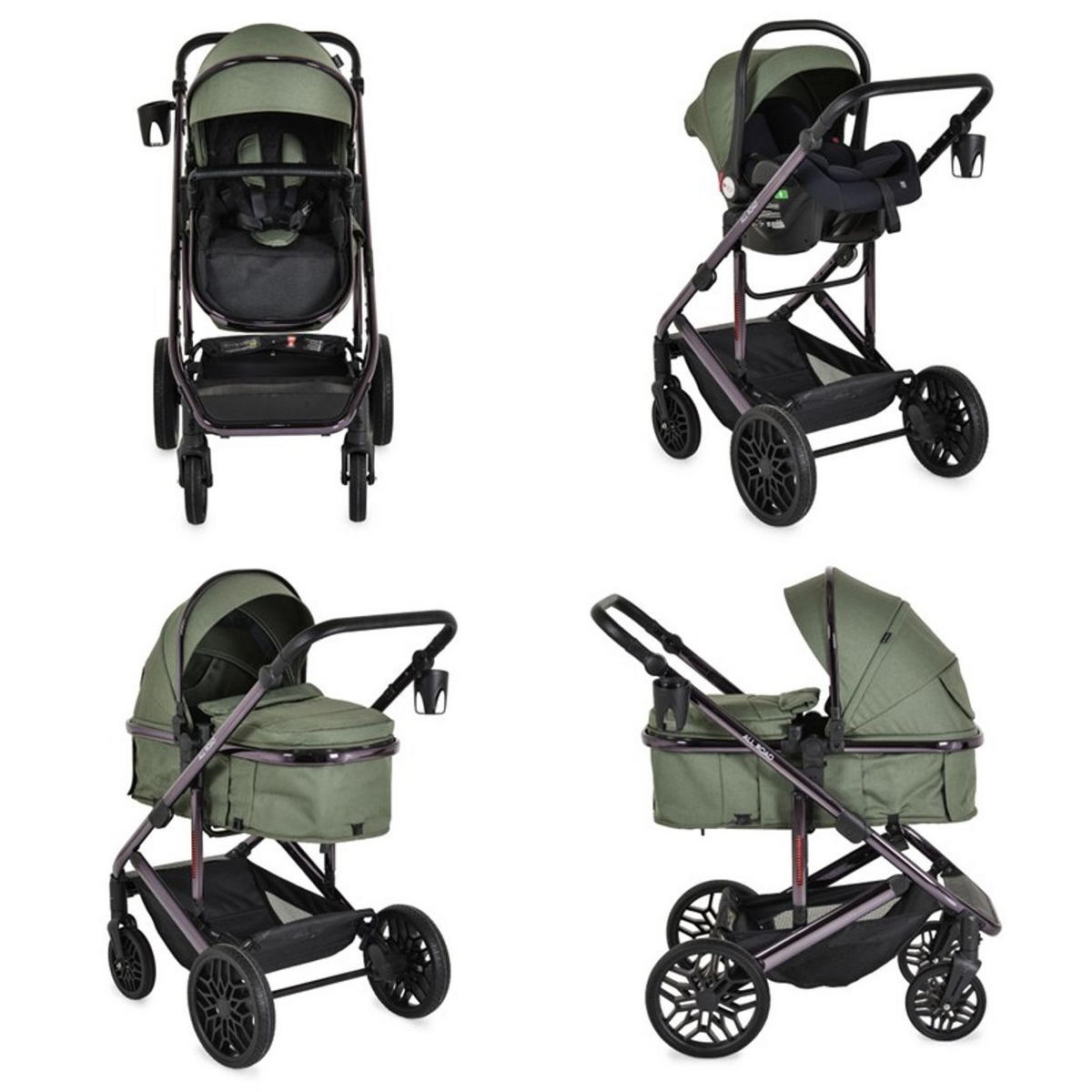 KOMBIKINDERWAGEN 3 in 1 all Road grün umbaubar Babyschale Sportsitz Tragetasche - Grün, Metall (87/59/108cm) - Moni