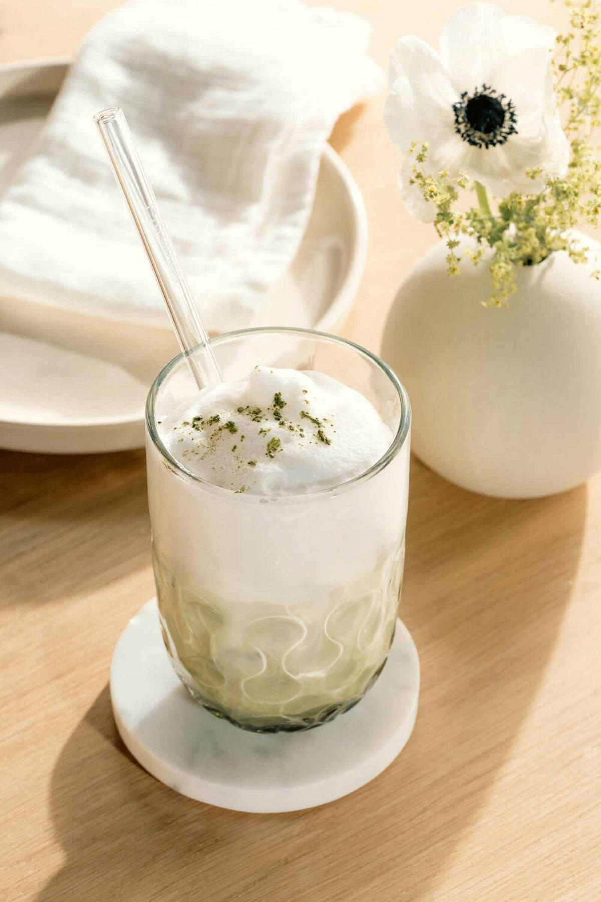 MATCHA LATTE GLÄSER MIT GLASTRINKHALM (2) Gocce grün 390 ml 2er Set - Grün, Glas (0.39L) - Leonardo Living