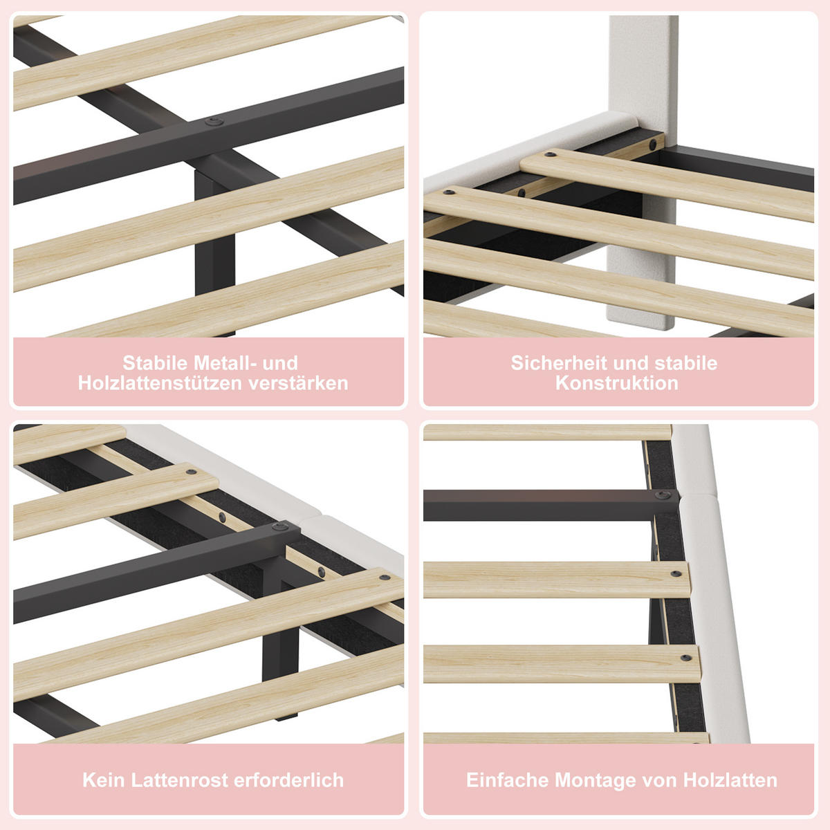 POLSTERBETT 140x200 cm Kinderbett mit LED, Schmetterlings-Kopfteil, Doppelbett mit Lattenrost, Rosa - Rosa, Metall (140/200cm) - EuroLiving