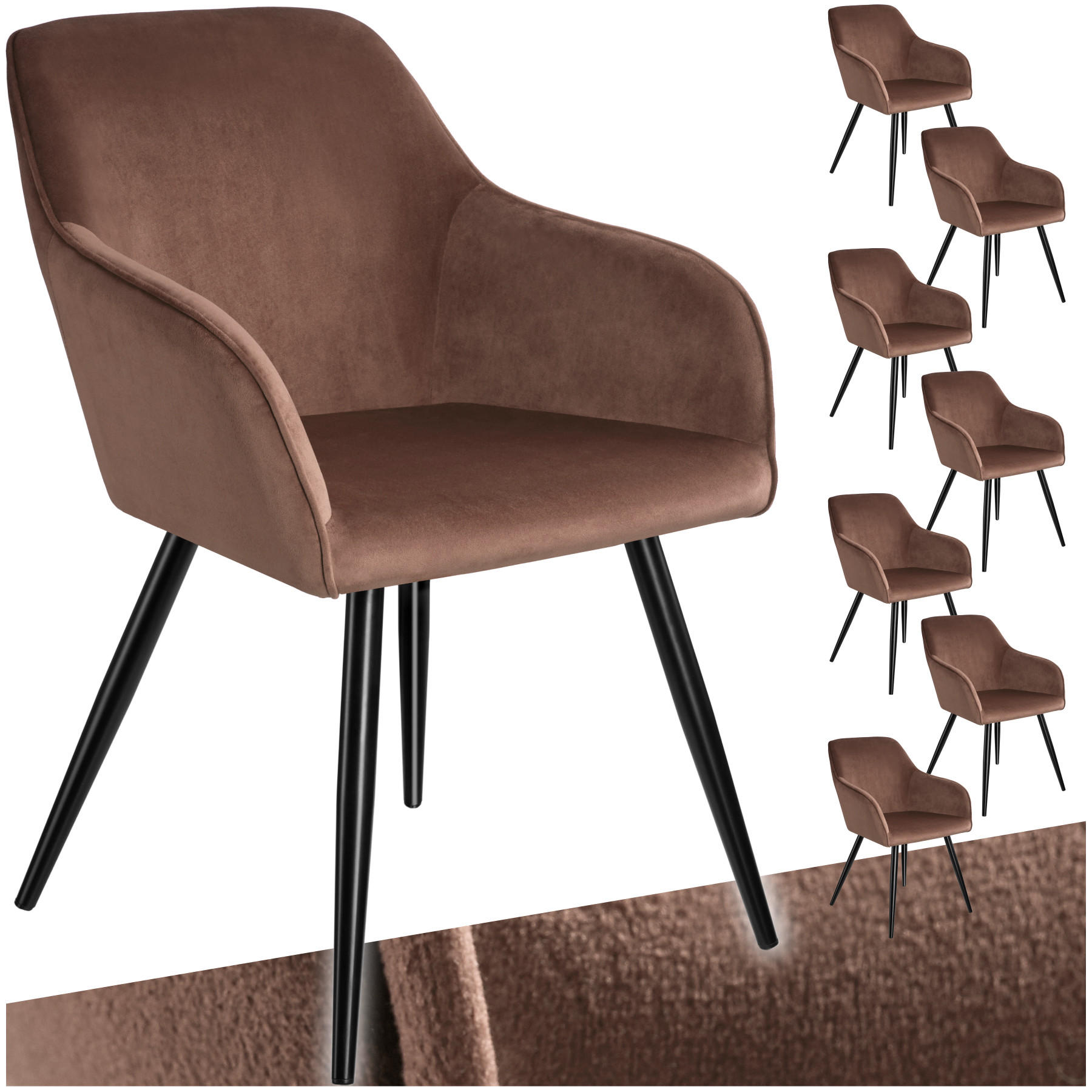 ESSZIMMERSTUHL 8er Set Marilyn 58 x 62 x 82 cm braun/schwarz - Schwarz/Braun, Textil (58/82/62cm) - tectake