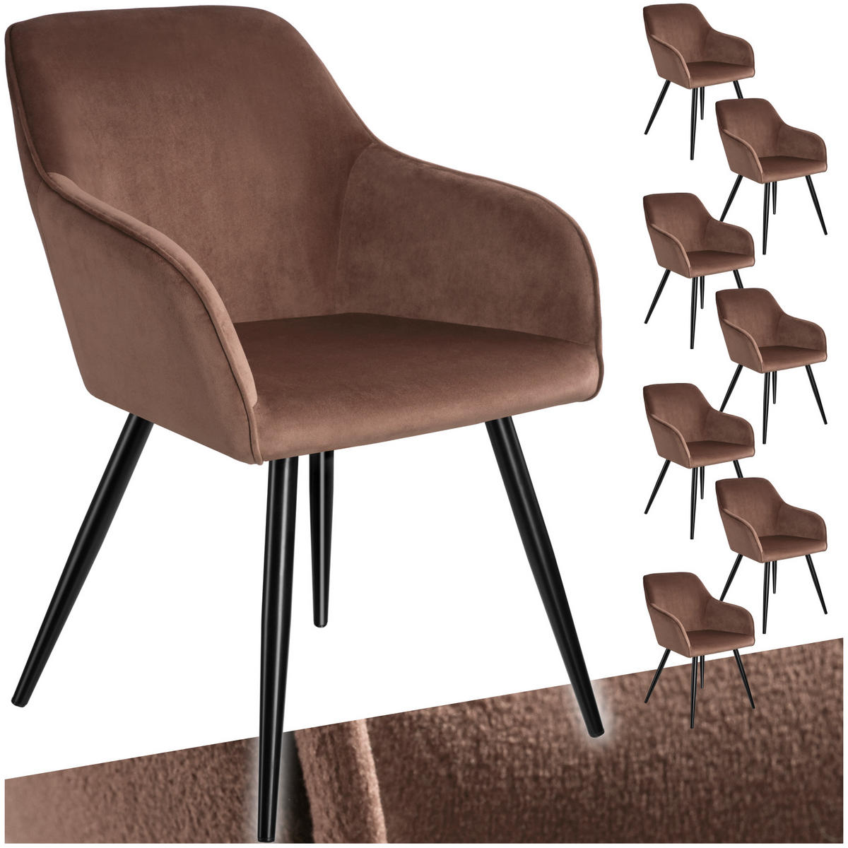 ESSZIMMERSTUHL 8er Set Marilyn 58 x 62 x 82 cm braun/schwarz - Schwarz/Braun, Textil (58/82/62cm) - tectake