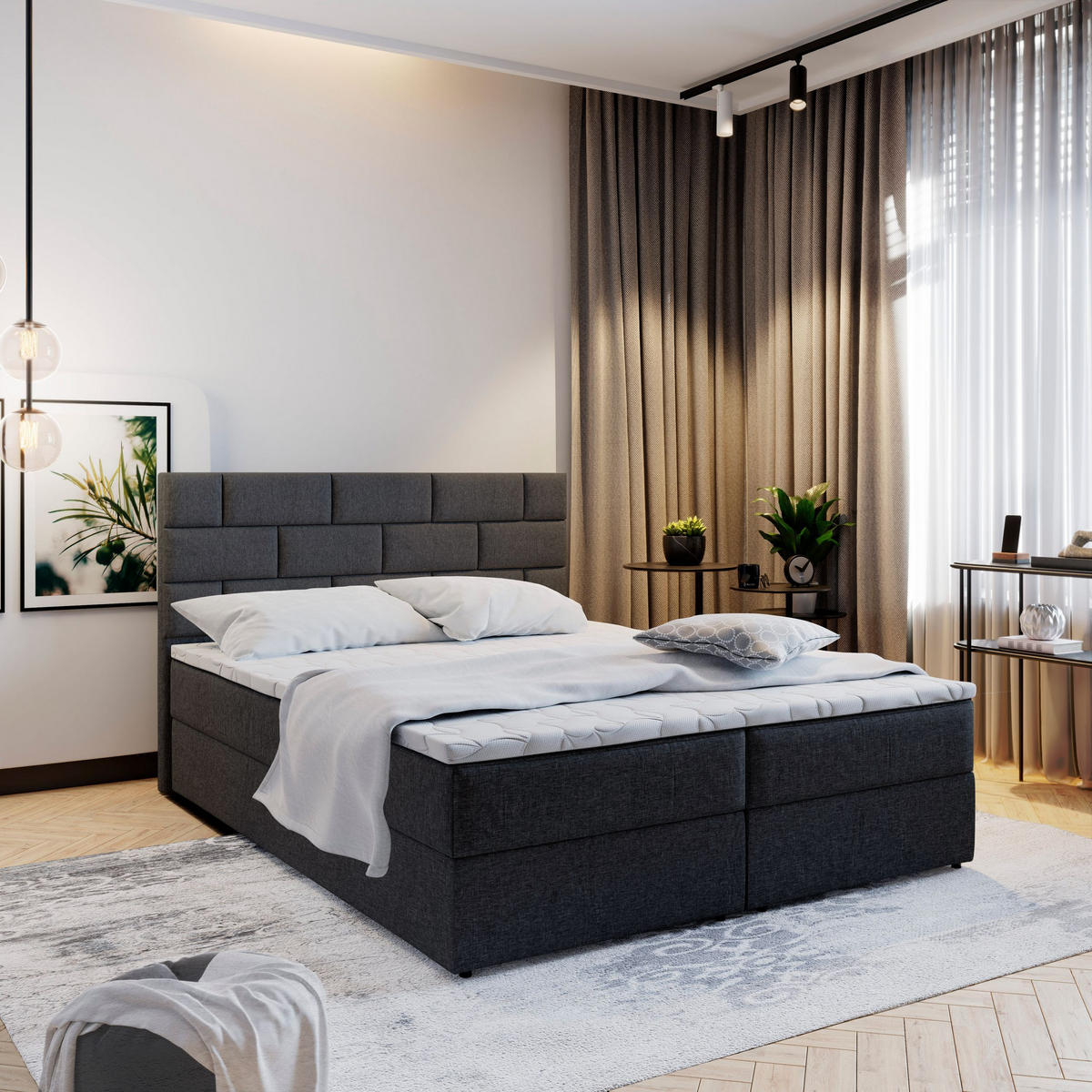 POSTEL BOXSPRING KERLO 160x200 cm, s matrací a úložným prostorem, černá - černá, kompozitní dřevo/textil (160/200cm) - MASSENO