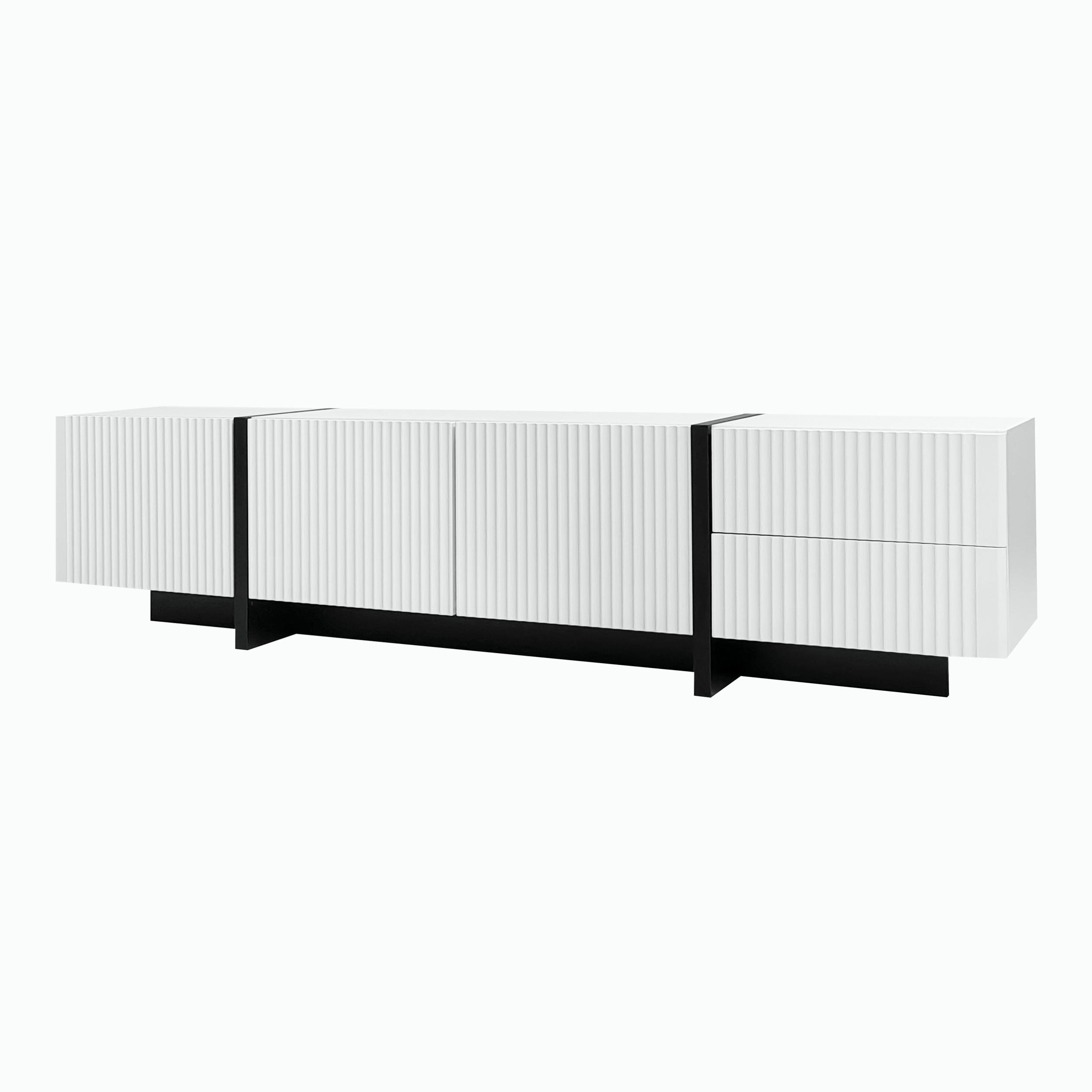 LOWBOARD in Weiß und Schwarz mit 3 Türen und 2 Schubladen für Wohnzimmer, B190/T35/H45 cm - Weiß, Holzwerkstoff (190/45/35cm) - STILVORA