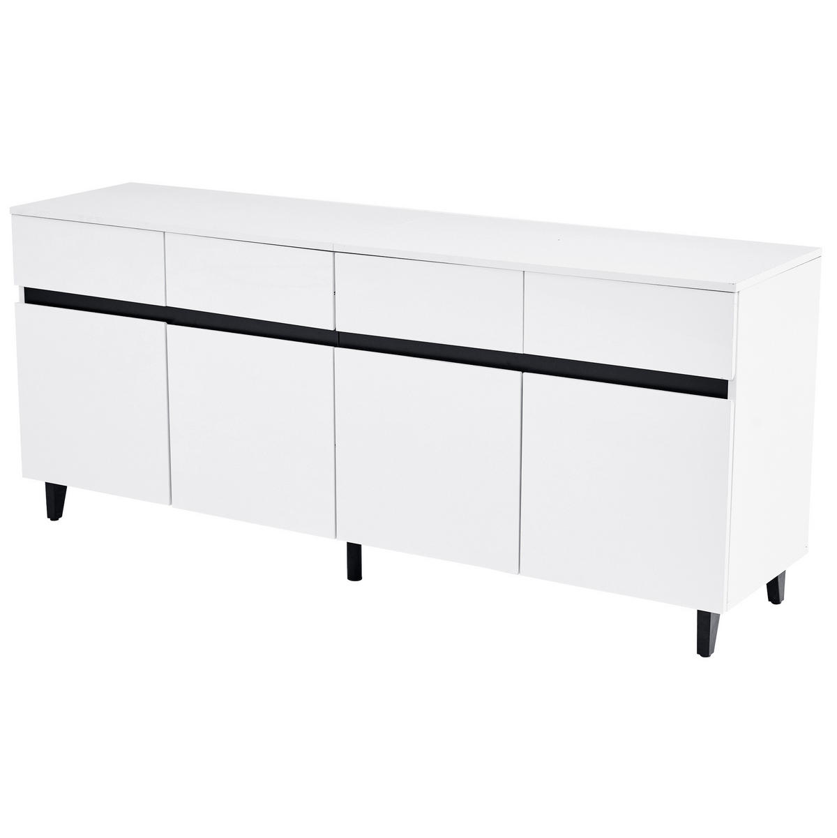 SIDEBOARD z dřevotřísky, 160/40/68 cm, bílý s lesklými čely a nastavitelnými policemi - bílá, kompozitní dřevo (160/68/40cm) - Modenvie