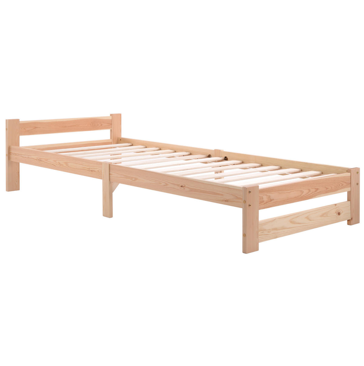 POSTEL 90/200 cm přírodní z masivního dřeva s čelem a lamelovým roštem - přírodní, dřevo (90/200cm) - OKWISH