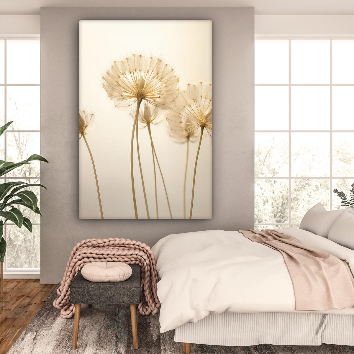 LEINWANDBILD Sonnenlicht - Löwenzahn - Botanisch - Blumen Deko Groß 90x140 cm - Creme, Textil (90/140cm) - MuchoWow