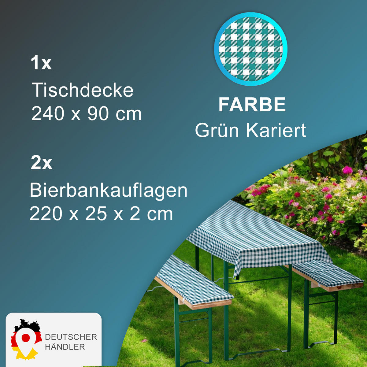 BIERBANKAUFLAGEN Set 240x90 cm Grün Kariert - Grün, Textil (90/240cm) - NYVI