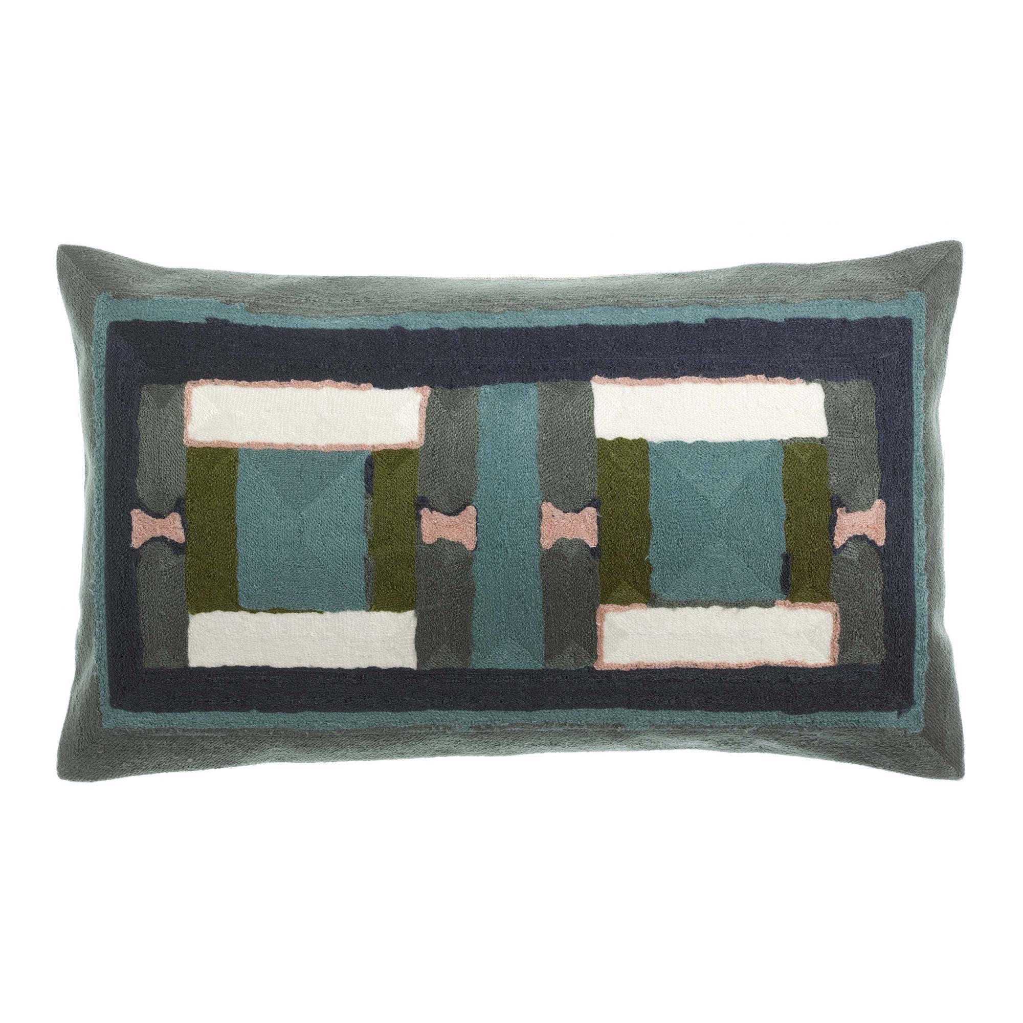 BESTICKTES KISSEN Taho graugrün 30 x 50 cm - Grün, Textil (30/50cm) - Vivaraise