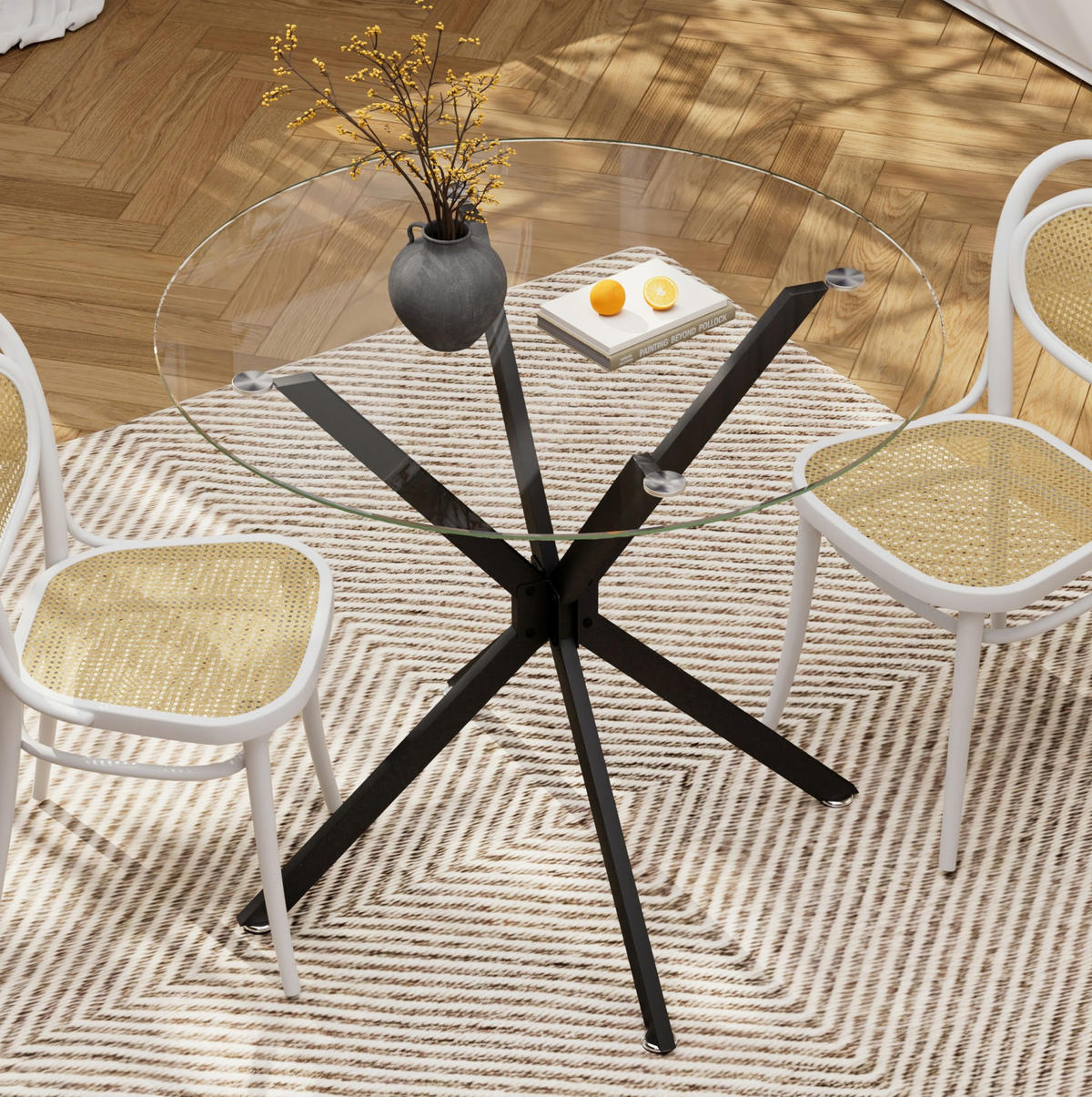 ESSTISCH 90/90/78 cm aus Glas und Metall, platzsparend und pflegeleicht, Schwarz - Schwarz, Glas (90/90/78cm) - Redom