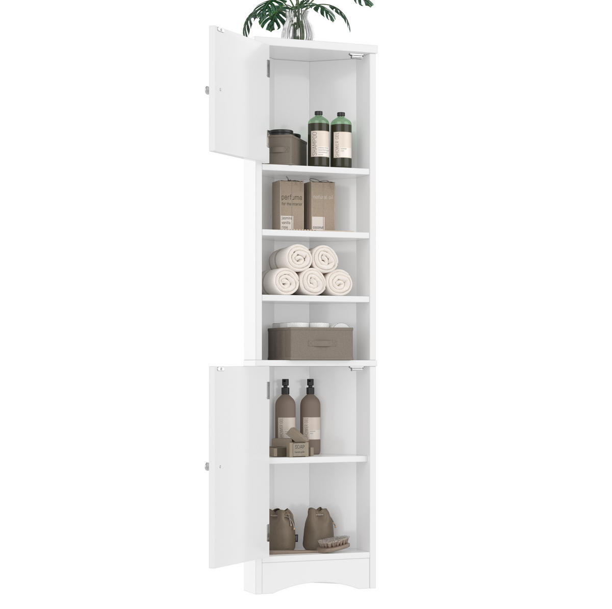 BADEZIMMERSCHRANK 36.5x24.5x170cm in Weiß, feuchtigkeitsbeständig mit 2 Türen - Weiß, Holzwerkstoff (24.5/170/36.5cm) - Modfu