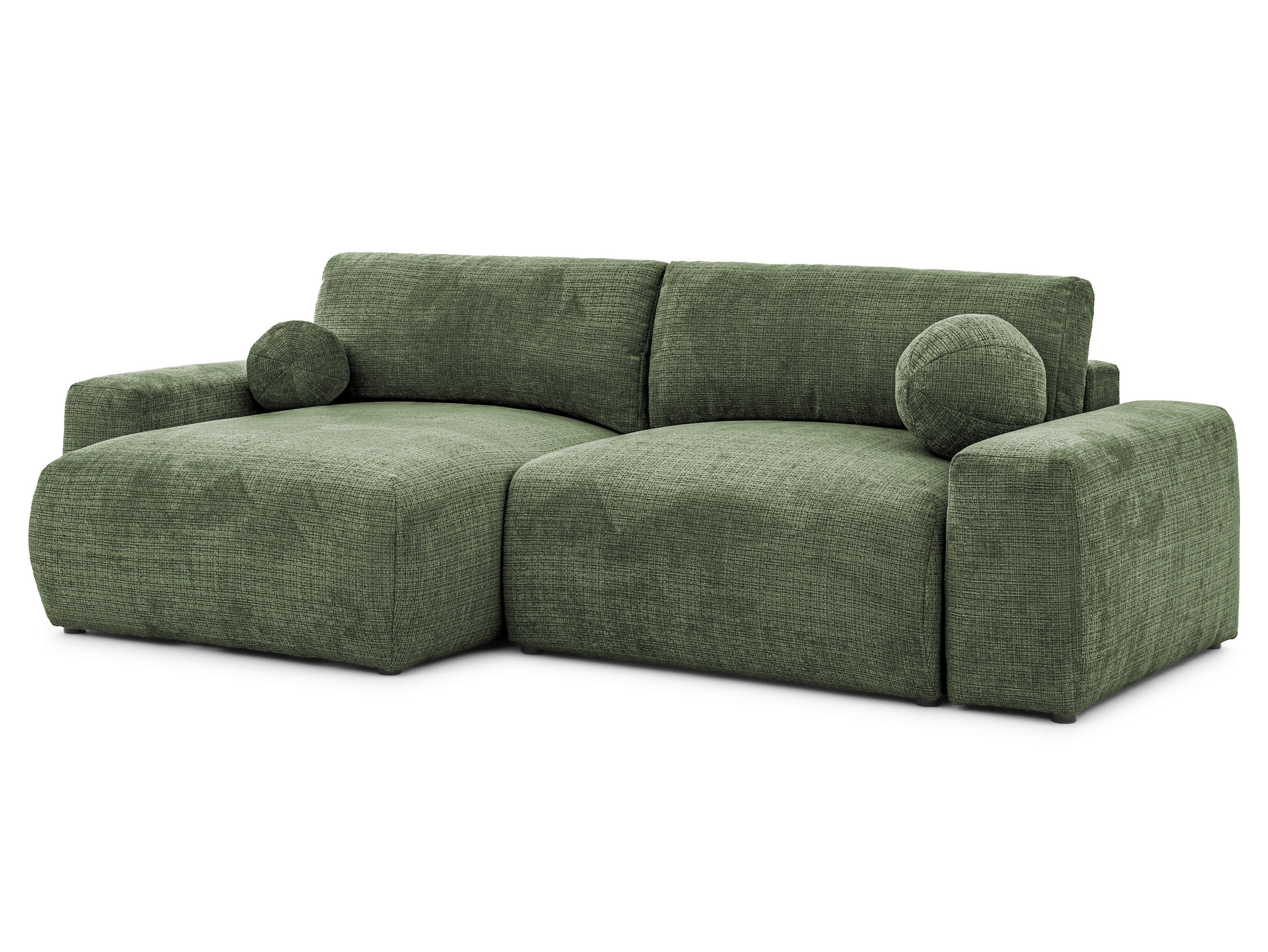 ECKSOFA Puffy mit Schlaffunktion und Bettkasten - besonders weich und puffig aus Grün Chenille-Stoff - Ottomane links - Schwarz/Grün, Holz/Kunststoff (138/266cm) - S-Style Möbel