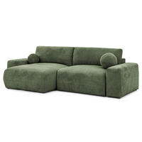 ECKSOFA Puffy mit Schlaffunktion und Bettkasten - besonders weich und puffig aus Grün Chenille-Stoff - Ottomane links - Schwarz/Grün, Holz/Kunststoff (138/266cm) - S-Style Möbel