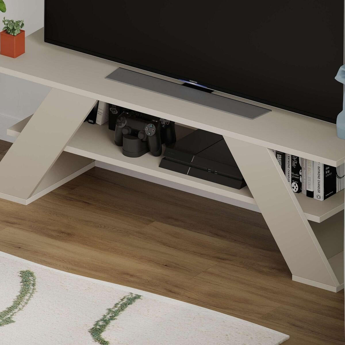 TV stolek se 3 policemi, šířka 120 cm - Farfalla - béžová, kompozitní dřevo (33.5/40/120cm) - Calicosy
