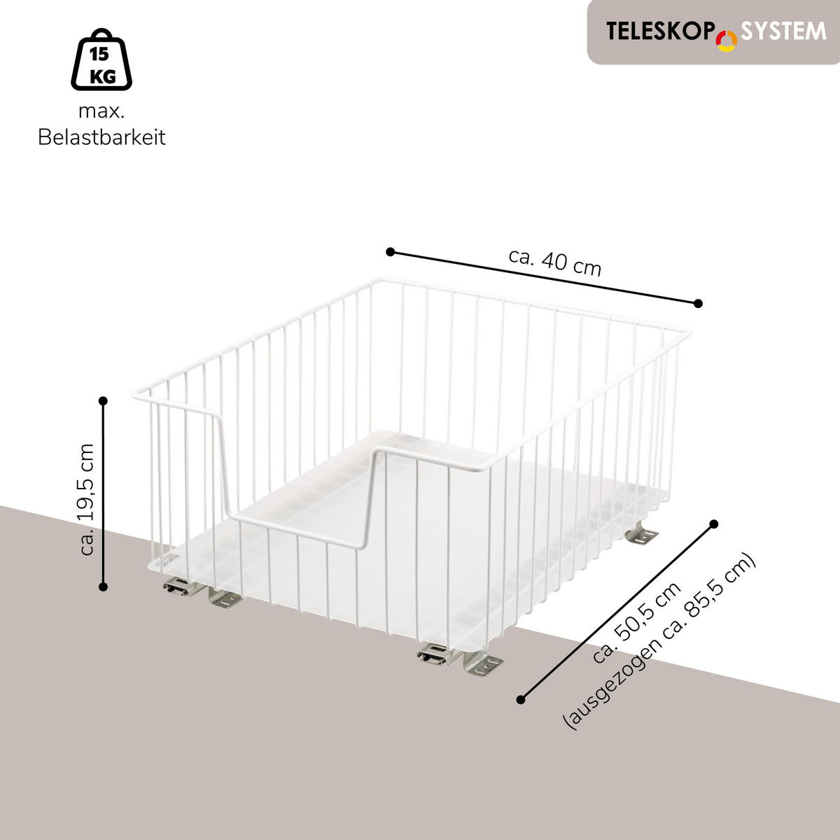 SCHRANK-KORBAUSZUG, weiß, Metall - Weiß, Metall (40/23/50.5cm) - bremermann