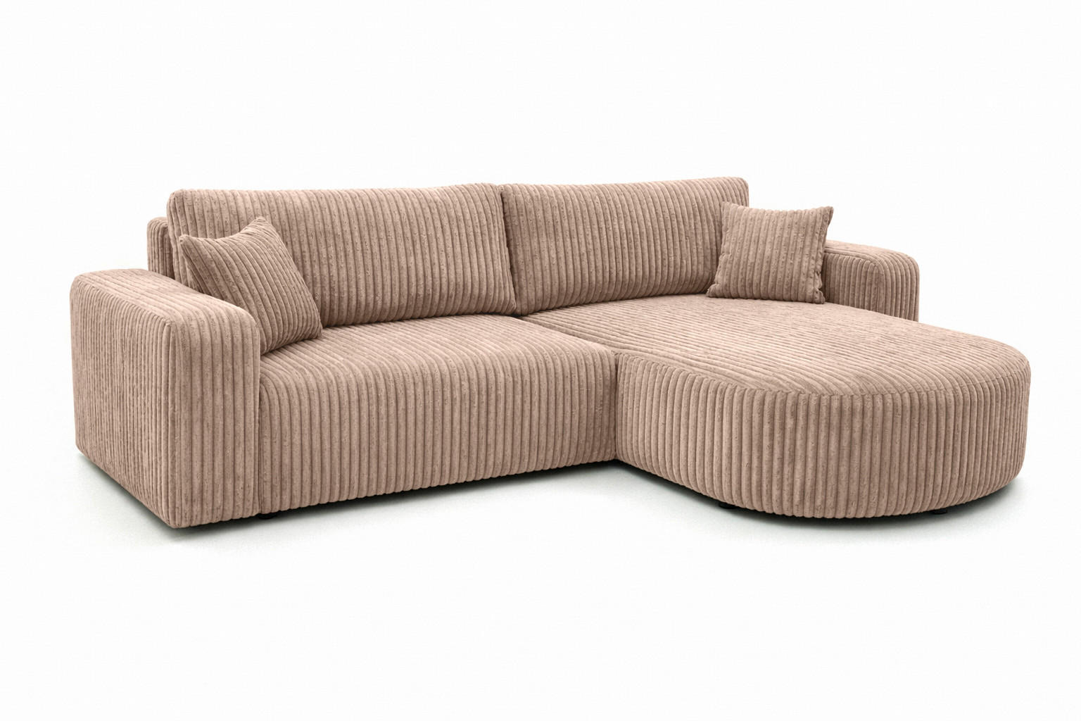 ECKSOFA Mit Schlaffunktion, Cordstoff Tilia, Braun, Rechts, ROUND ONE - Braun, Holz (244/175cm) - Kaiser Möbel