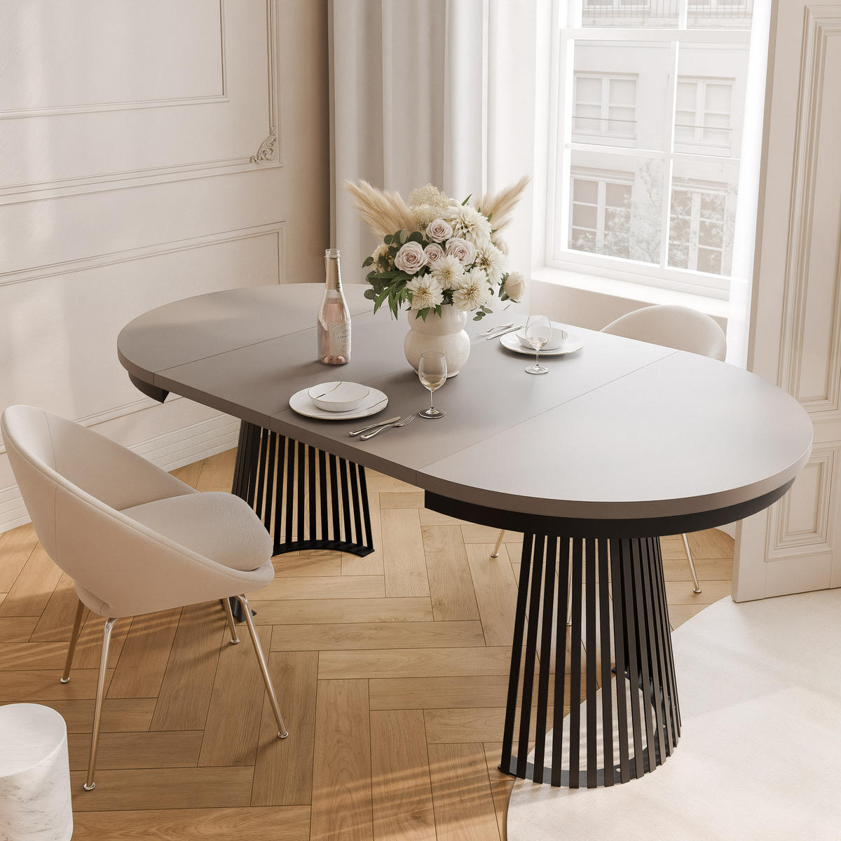 AUSZIEHTISCH AUREA 100-180/75 cm, Schwarz / Lehmgrau - Greige/Schwarz, Holzwerkstoff/Metall (100/100/75cm) - Idohome