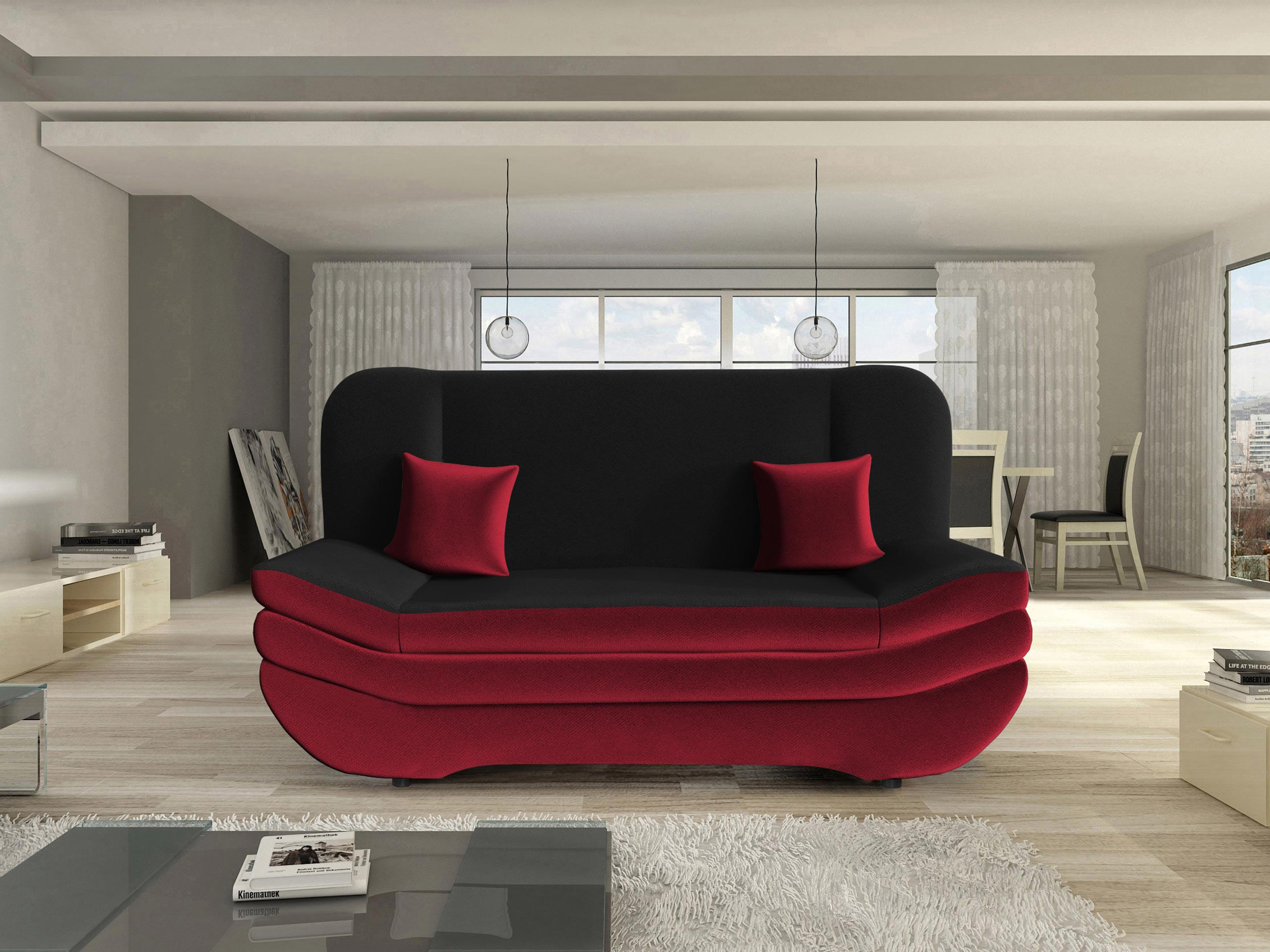 SCHLAFSOFA Weronika - Rot/Schwarz, Holz/Kunststoff (200/95/90cm) - MIRJAN24