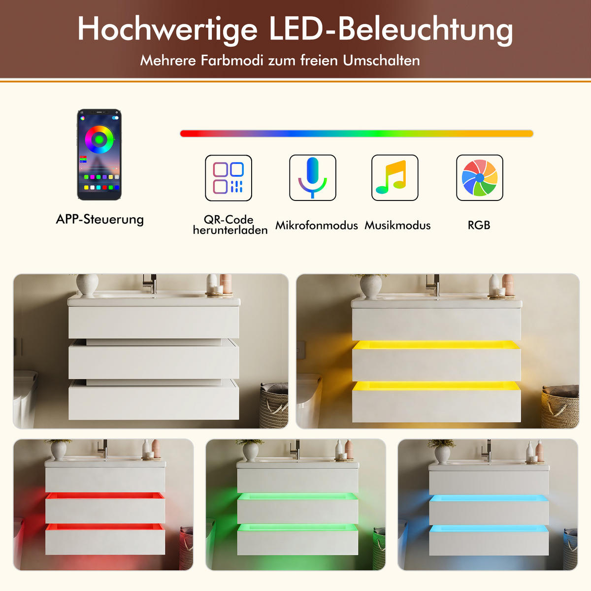 WASCHTISCH Weiß 81/47.5/57 cm hängend mit LED-Beleuchtung - Weiß, Holz (81/57/47.5cm) - PANGIVO
