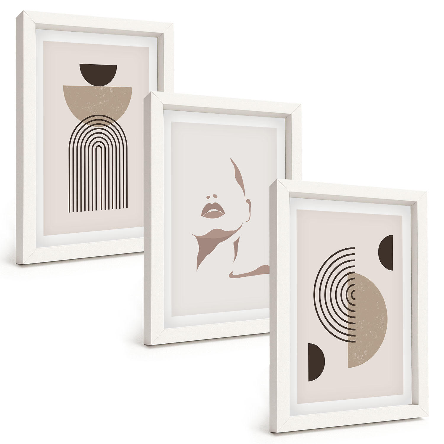BILDER SET 3er Set - 20x30 cm Weißer Rahmen - Abstrakte Formen und Gesicht - Weiß, Kunststoff (20/30cm) - TULUP
